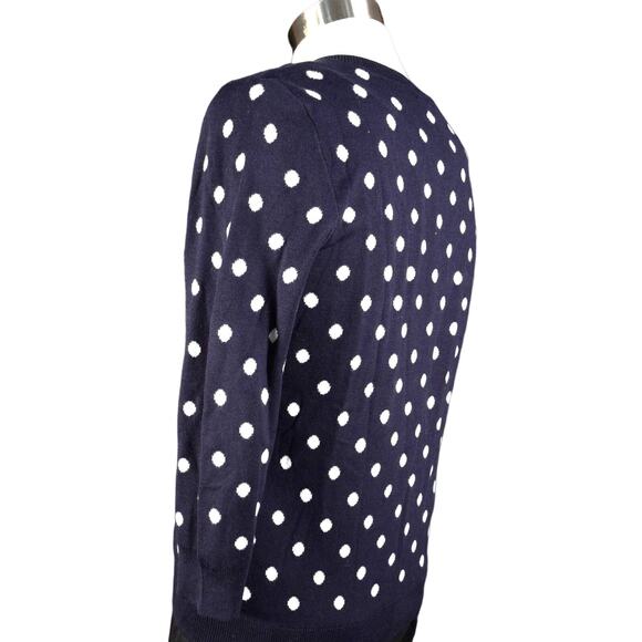 NEW Talbots Cardigan Navy White Polka Dot Reverse Pattern Inside 3/4 Sleeve Sz S - Picture 5 of 11